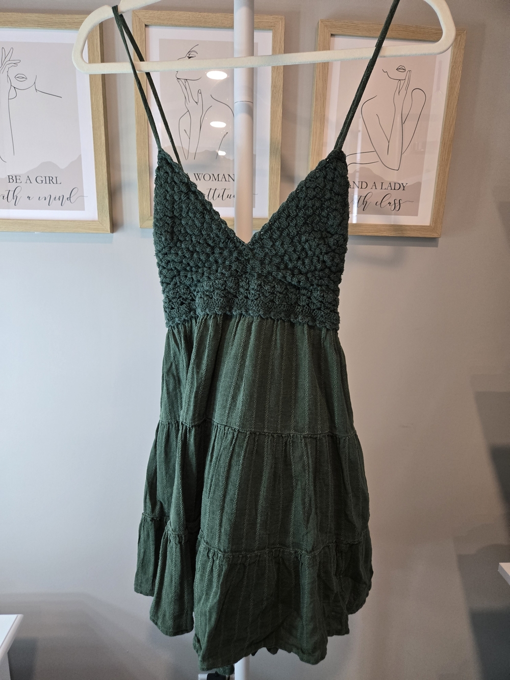 aerie Dark Green Crochet Bust Mini Dress